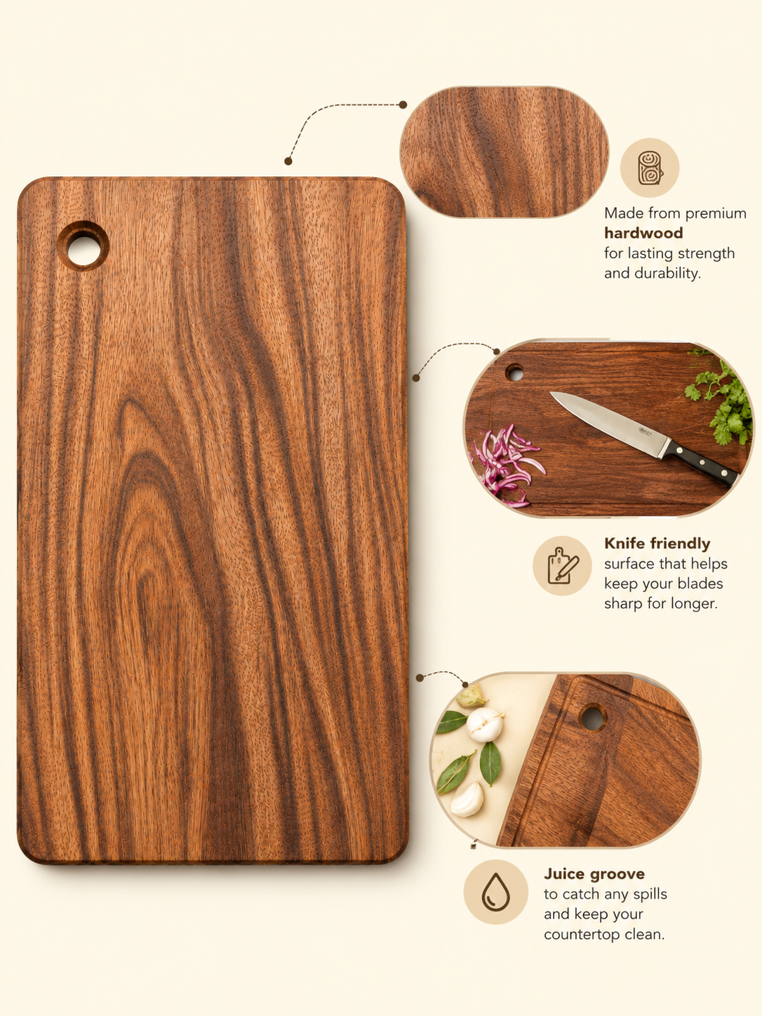 Premium Waga Wood Cutting Boards 35L x 22W x 2.5Th cm