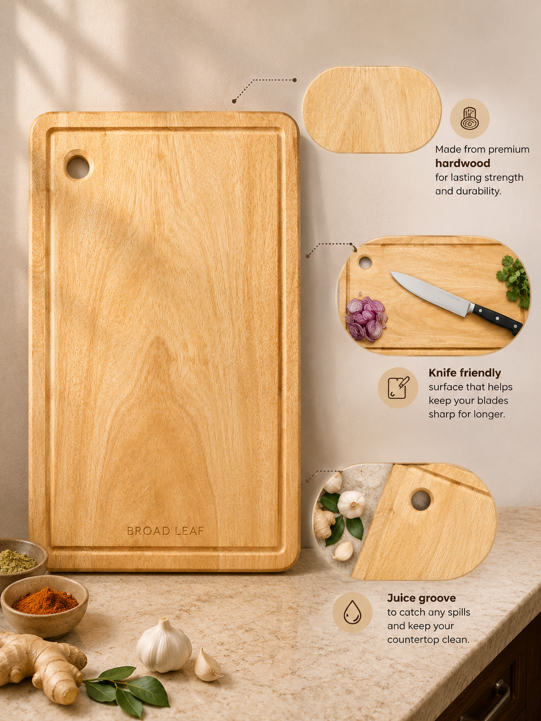 Premium Mahogany Wood Cutting Boards35L x 22W x 2.5Th cm